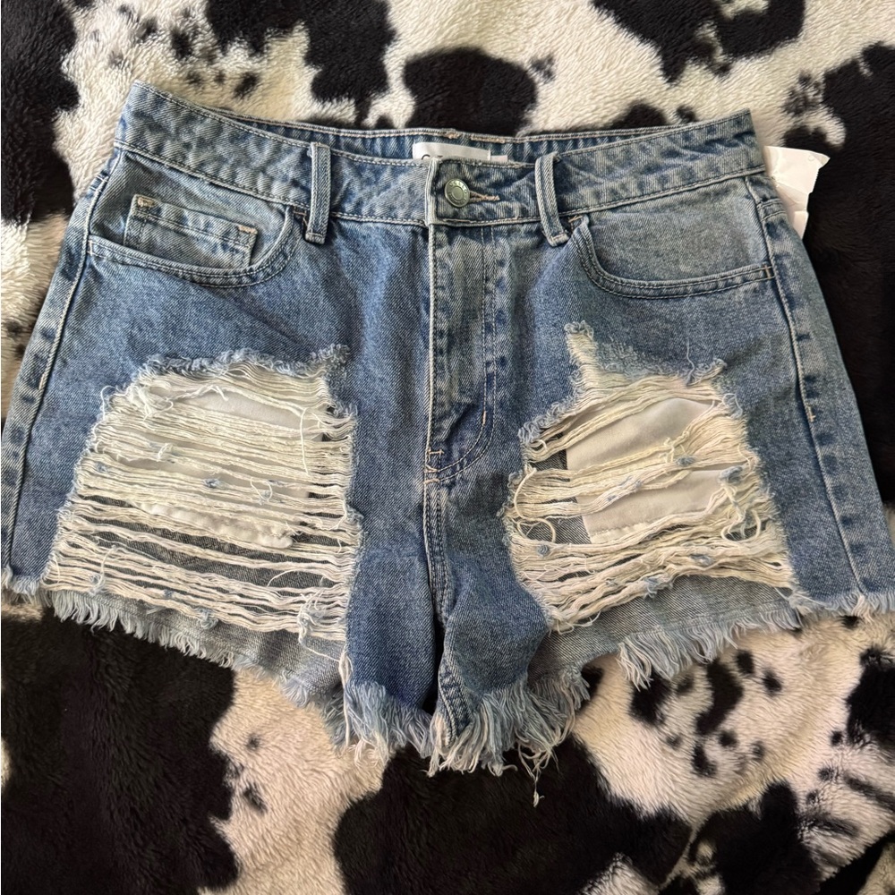 Cello Blue Jean Shorts Distressed High-Waisted